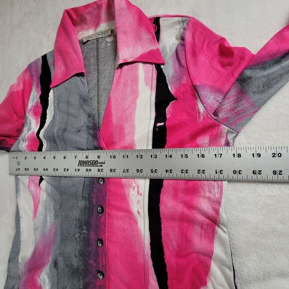 Sno Skins Womens Pink Gray Abstract 3/4 Sleeve Button-Down Tunic Top Small - Picture 6 of 8